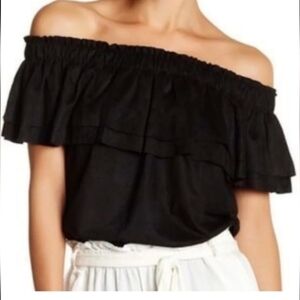 Young Fabulous & Broke Womens Top Sz M Black Faux Suede Off the Shoulder Holiday